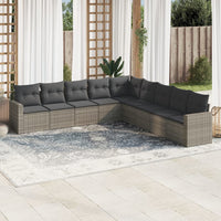 Set Divano da Giardino 9 pz con Cuscini Grigio in Polyrattan 3219080
