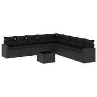 Set Divani da Giardino 10pz con Cuscini in Polyrattan Nero 3219085
