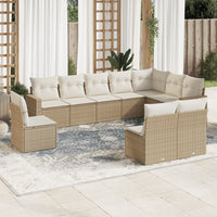 Set Divano da Giardino 10 pz con Cuscini Beige in Polyrattan 3219098