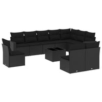vidaXL Set Divani da Giardino 11 pz con Cuscini in Polyrattan Nero