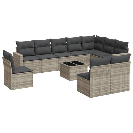 Set Divani da Giardino 11 pz con Cuscini in Polyrattan Grigio