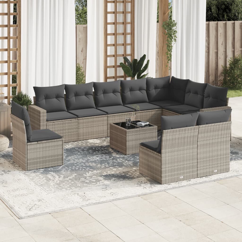 Set Divani da Giardino 11 pz con Cuscini in Polyrattan Grigio