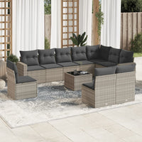 Set Divani da Giardino 11 pz con Cuscini in Polyrattan Grigio