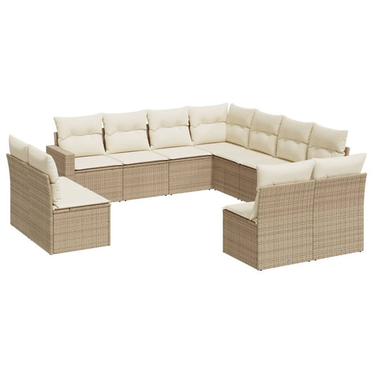 Set Divani da Giardino 11 pz con Cuscini Beige in Polyrattan