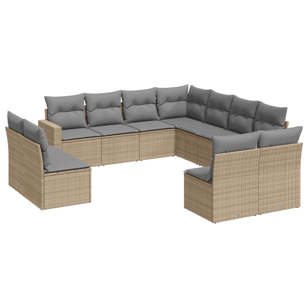 Set Divani da Giardino 11 pz con Cuscini Beige in Polyrattan 3219119