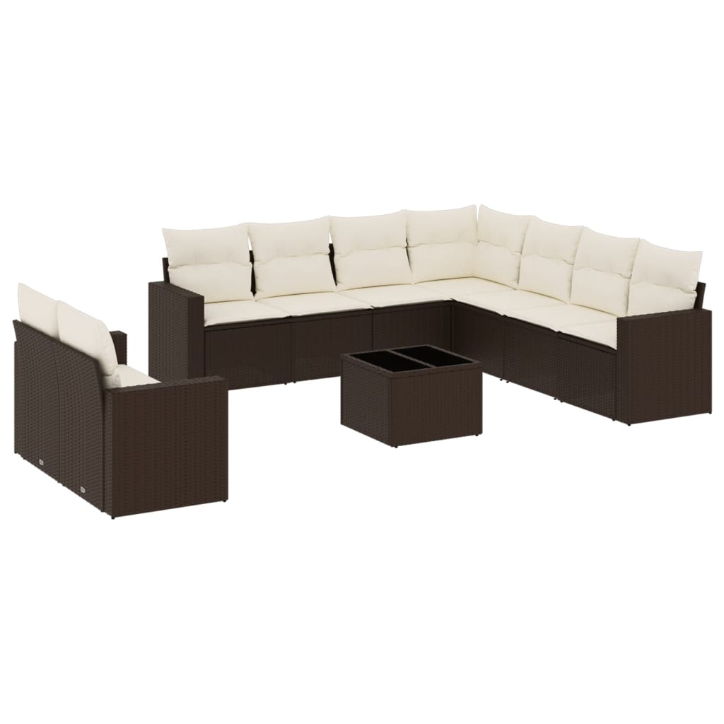 vidaXL Set Divani da Giardino 10pz con Cuscini in Polyrattan Marrone