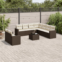 vidaXL Set Divani da Giardino 10pz con Cuscini in Polyrattan Marrone