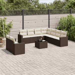 vidaXL Set Divani da Giardino 10pz con Cuscini in Polyrattan Marrone