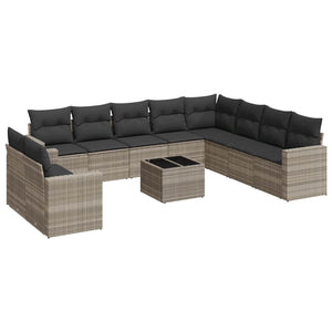 vidaXL Set Divani da Giardino 11 pz con Cuscini in Polyrattan Grigio