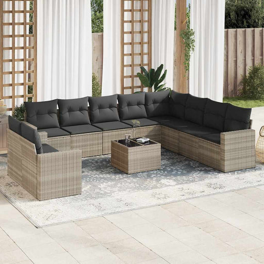 vidaXL Set Divani da Giardino 11 pz con Cuscini in Polyrattan Grigio