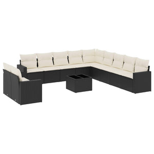 Set Divani da Giardino 12 pz con Cuscini Nero in Polyrattan 3219186