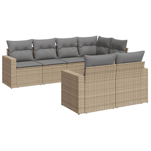 Set Divani da Giardino 7 pz con Cuscini Beige in Polyrattan 3219199