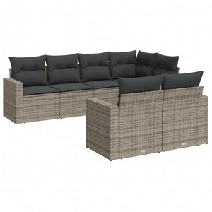 Set Divani da Giardino 7 pz con Cuscini Grigio in Polyrattan