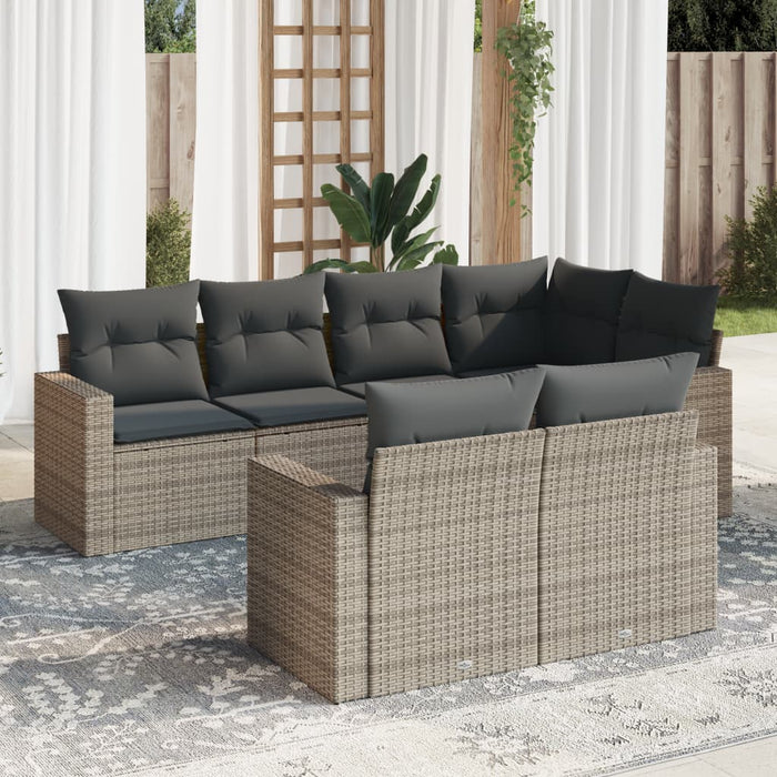 Set Divani da Giardino 7 pz con Cuscini Grigio in Polyrattan 3219200