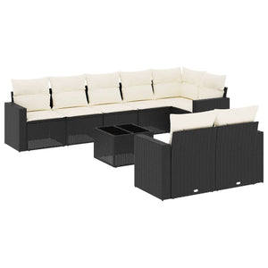 Set Divani da Giardino 9 pz con Cuscini Nero in Polyrattan 3219216