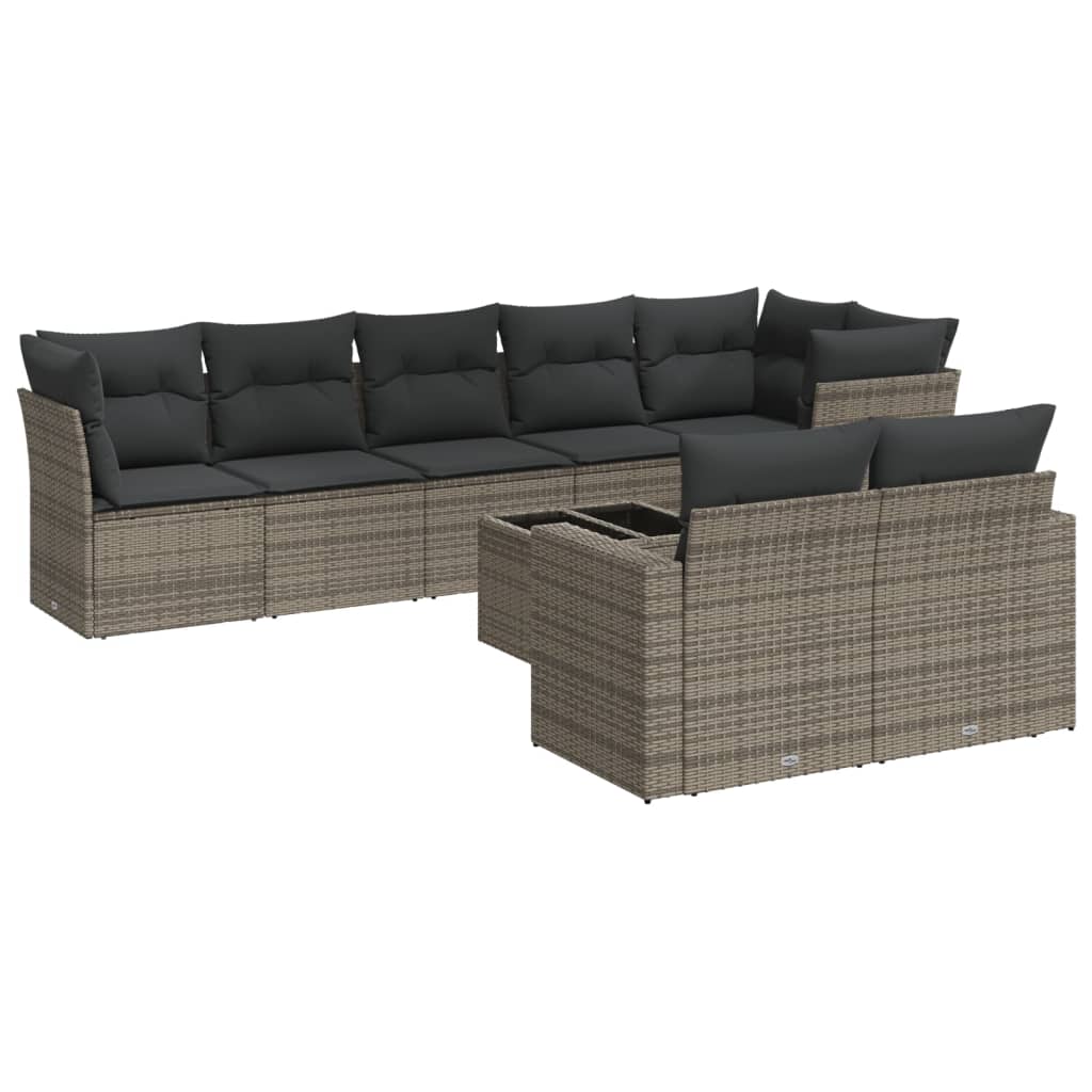 Set Divano da Giardino 9 pz con Cuscini Grigio in Polyrattan 3219220