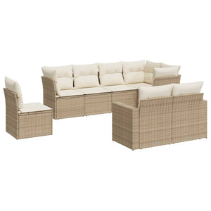 Set Divano da Giardino 8 pz con Cuscini Beige in Polyrattan