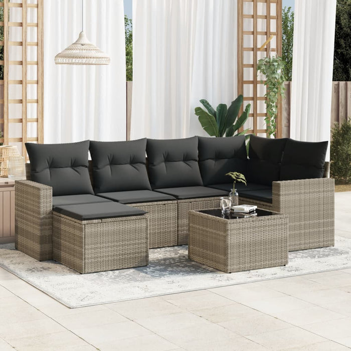 Set Divani da Giardino 7pz con Cuscini Grigio Chiaro Polyrattan 3219262