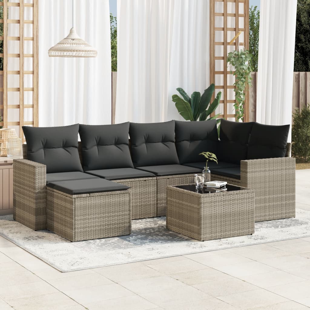 Set Divani da Giardino 7pz con Cuscini Grigio Chiaro Polyrattan 3219262