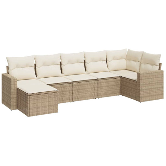 vidaXL Set Divani da Giardino 7 pz con Cuscini Beige in Polyrattan