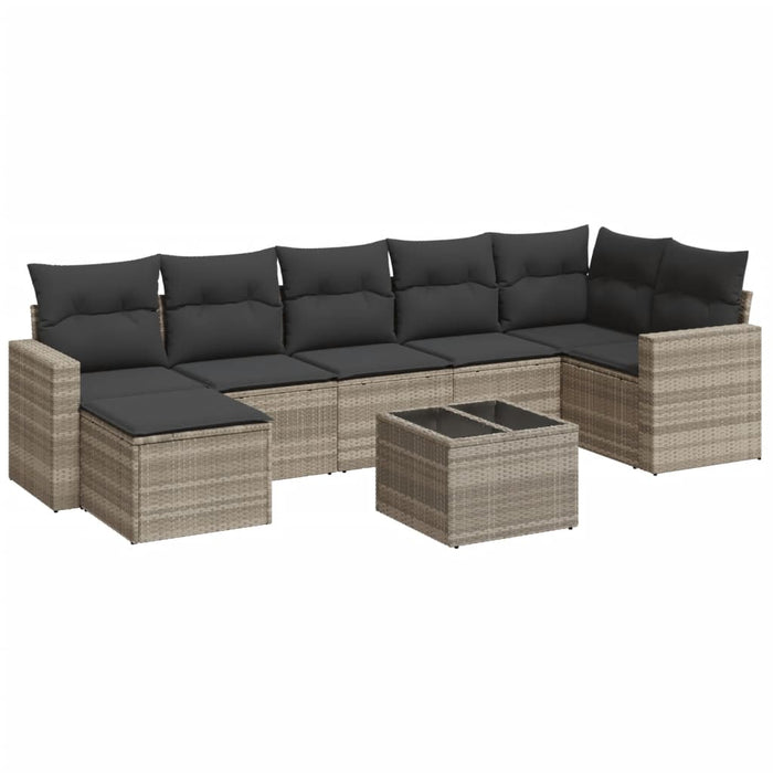Set Divano da Giardino 8pz con Cuscini Grigio Chiaro Polyrattan