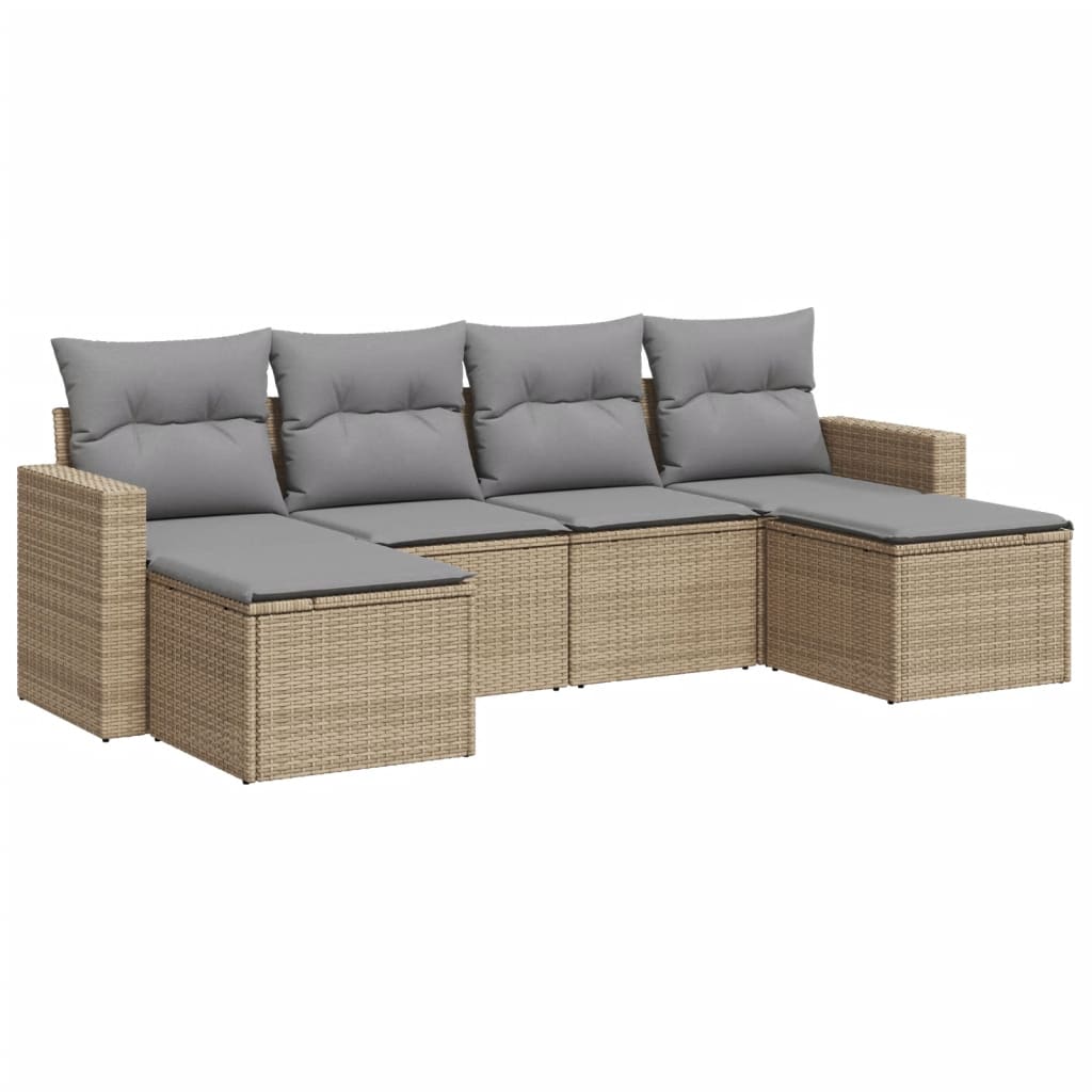 Set Divano da Giardino 6 pz con Cuscini-Sofa da Giardino-Divanetto da esterno Beige in Polyrattan 437853