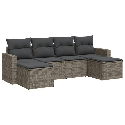 Set Divano da Giardino 6 pz con Cuscini-Sofa da Giardino-Divanetto da esterno Grigio in Polyrattan 469367