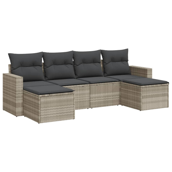 Set Divano da Giardino 6pz con Cuscini-Sofa da Giardino-Divanetto da esterno Grigio Chiaro Polyrattan 113744