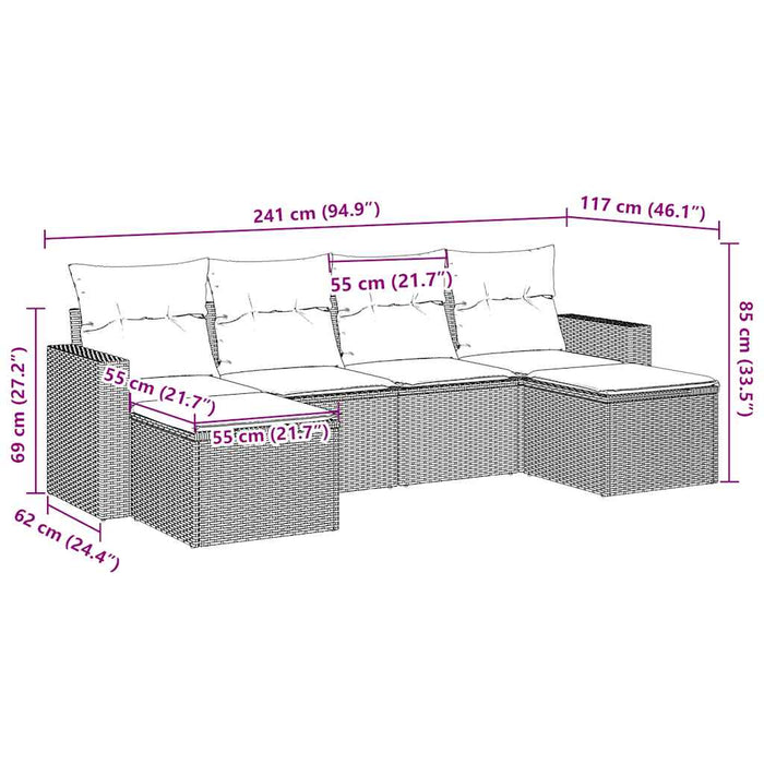 Set Divano da Giardino 6 pz con Cuscini-Sofa da Giardino-Divanetto da esterno Marrone in Polyrattan 443172