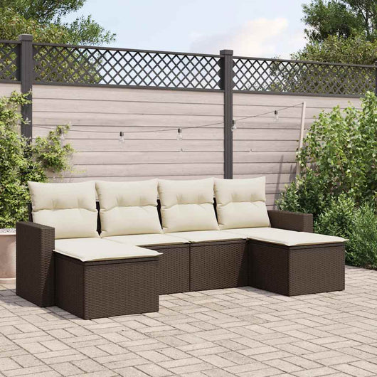 Set Divano da Giardino 6 pz con Cuscini-Sofa da Giardino-Divanetto da esterno Marrone in Polyrattan 443172