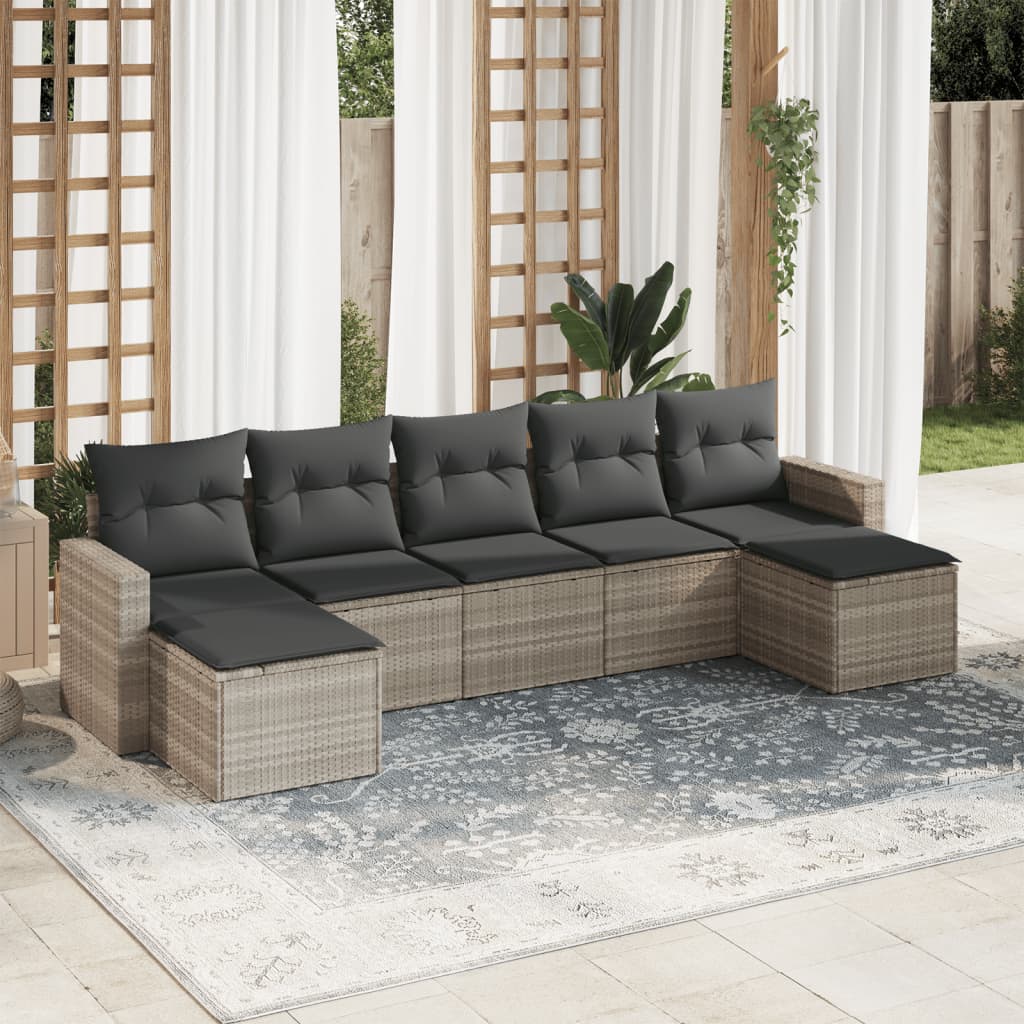 Set Divani da Giardino 7pz con Cuscini Grigio Chiaro Polyrattan