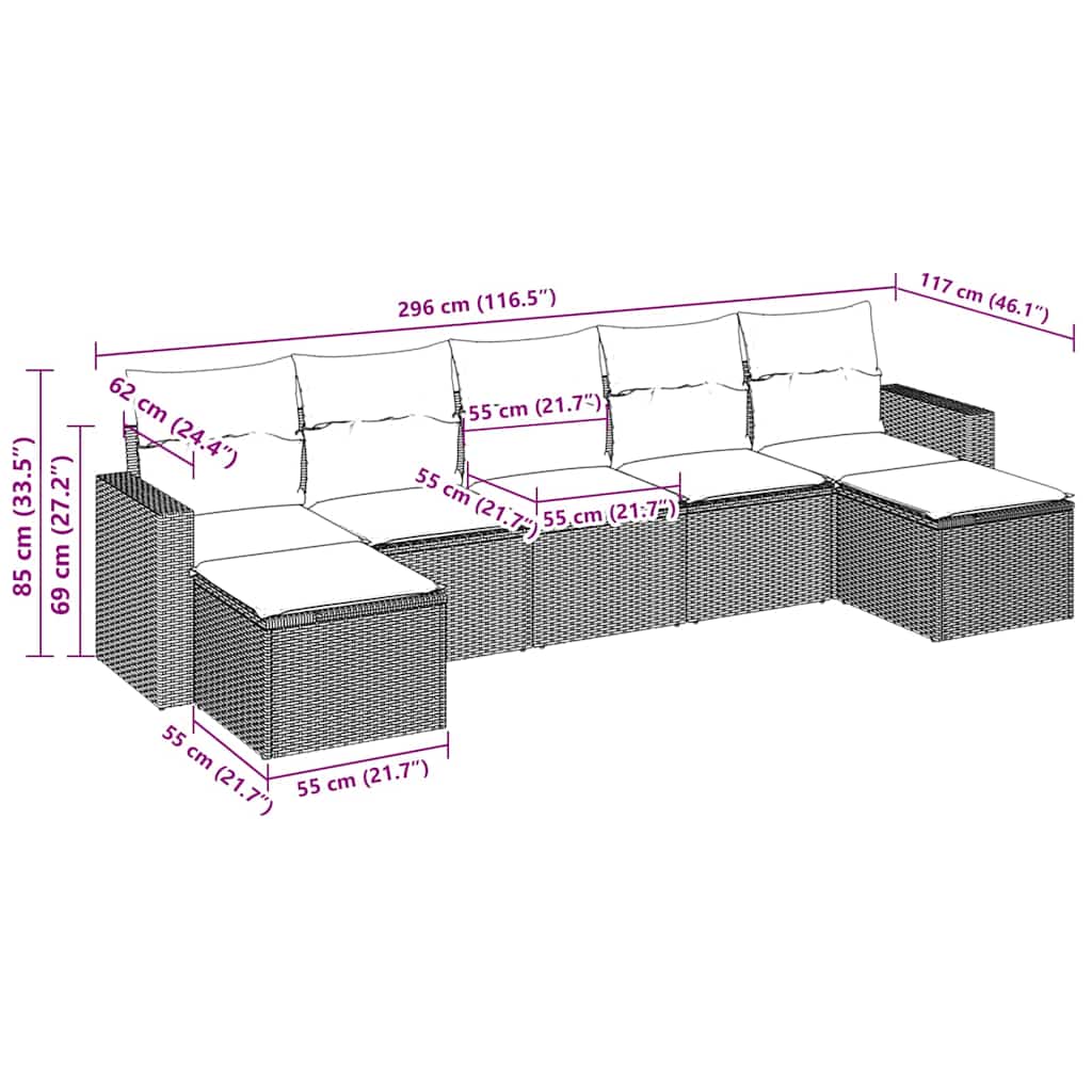 Set Divani da Giardino 7 pz con Cuscini Marrone in Polyrattan 3219333