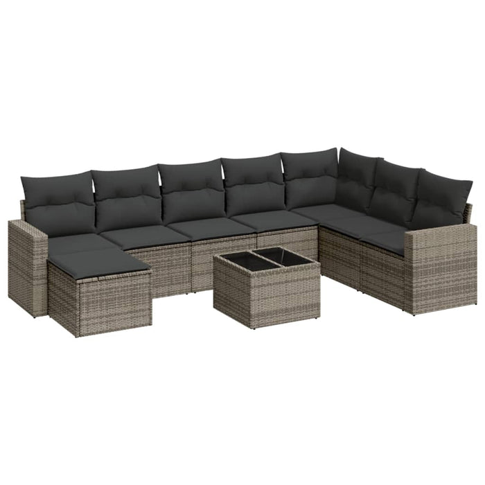 Set Divano da Giardino 9 pz con Cuscini Grigio in Polyrattan 3219360