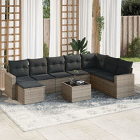 Set Divano da Giardino 9 pz con Cuscini Grigio in Polyrattan 3219360