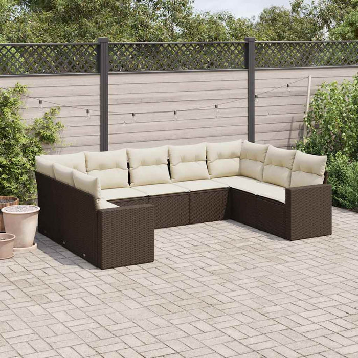 vidaXL Set Divani da Giardino 9pz con Cuscini Marrone in Polyrattan