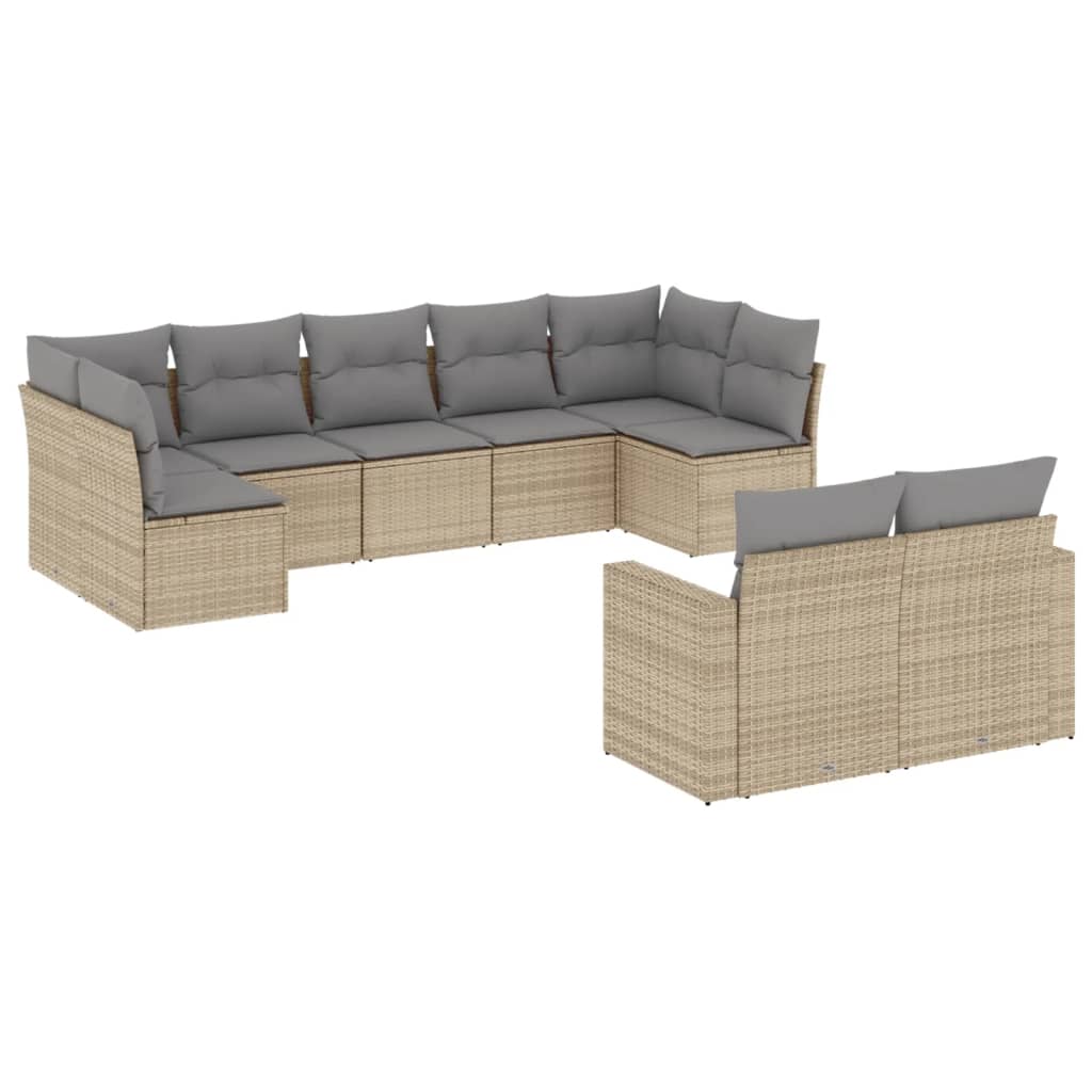 Set Divano da Giardino 9 pz con Cuscini Beige in Polyrattan 3219409