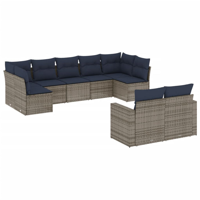 Set Divani da Giardino 9 pz con Cuscini Grigio in Polyrattan