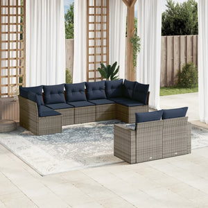 Set Divani da Giardino 9 pz con Cuscini Grigio in Polyrattan