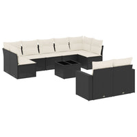 Set Divani da Giardino 10pz con Cuscini in Polyrattan Nero 3219416