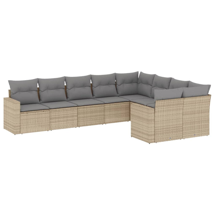 Set Divano da Giardino 9 pz con Cuscini Beige in Polyrattan