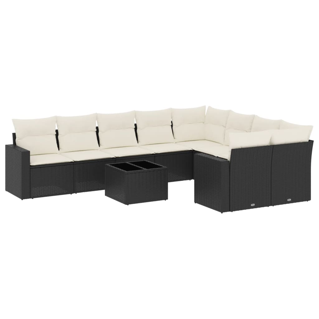 Set Divani da Giardino 10pz con Cuscini in Polyrattan Nero