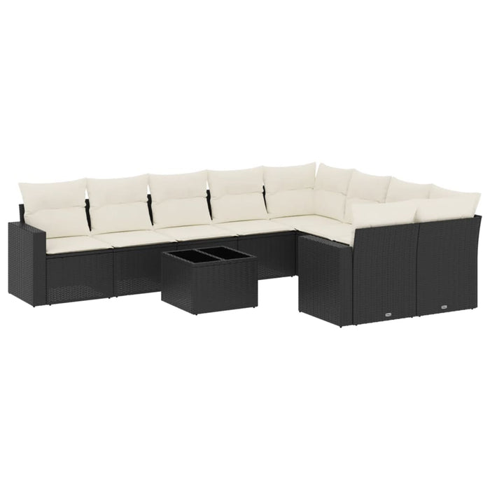 Set Divani da Giardino 10pz con Cuscini in Polyrattan Nero
