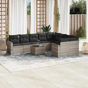 Set Divano Giardino 10 pz con Cuscini Grigio Chiaro Polyrattan