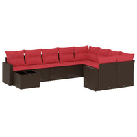 Set Divani da Giardino 10pz con Cuscini in Polyrattan Marrone