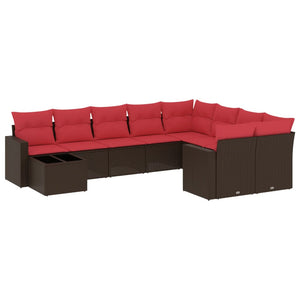 Set Divani da Giardino 10pz con Cuscini in Polyrattan Marrone