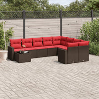 Set Divani da Giardino 10pz con Cuscini in Polyrattan Marrone