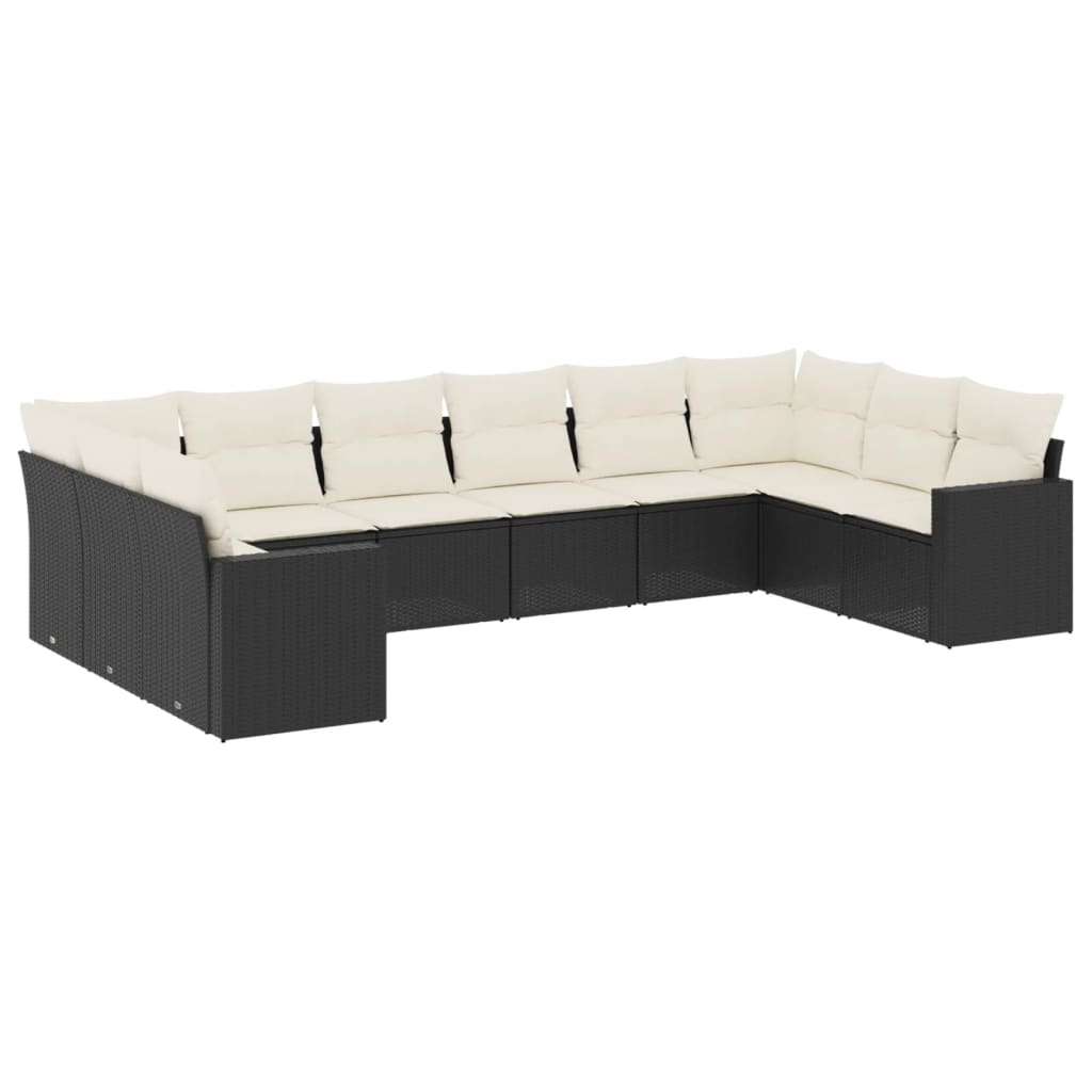 Set Divani da Giardino 10pz con Cuscini in Polyrattan Nero 3219456