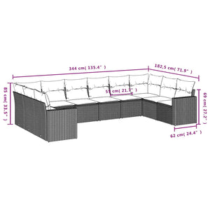 Set Divani da Giardino 10pz con Cuscini in Polyrattan Marrone