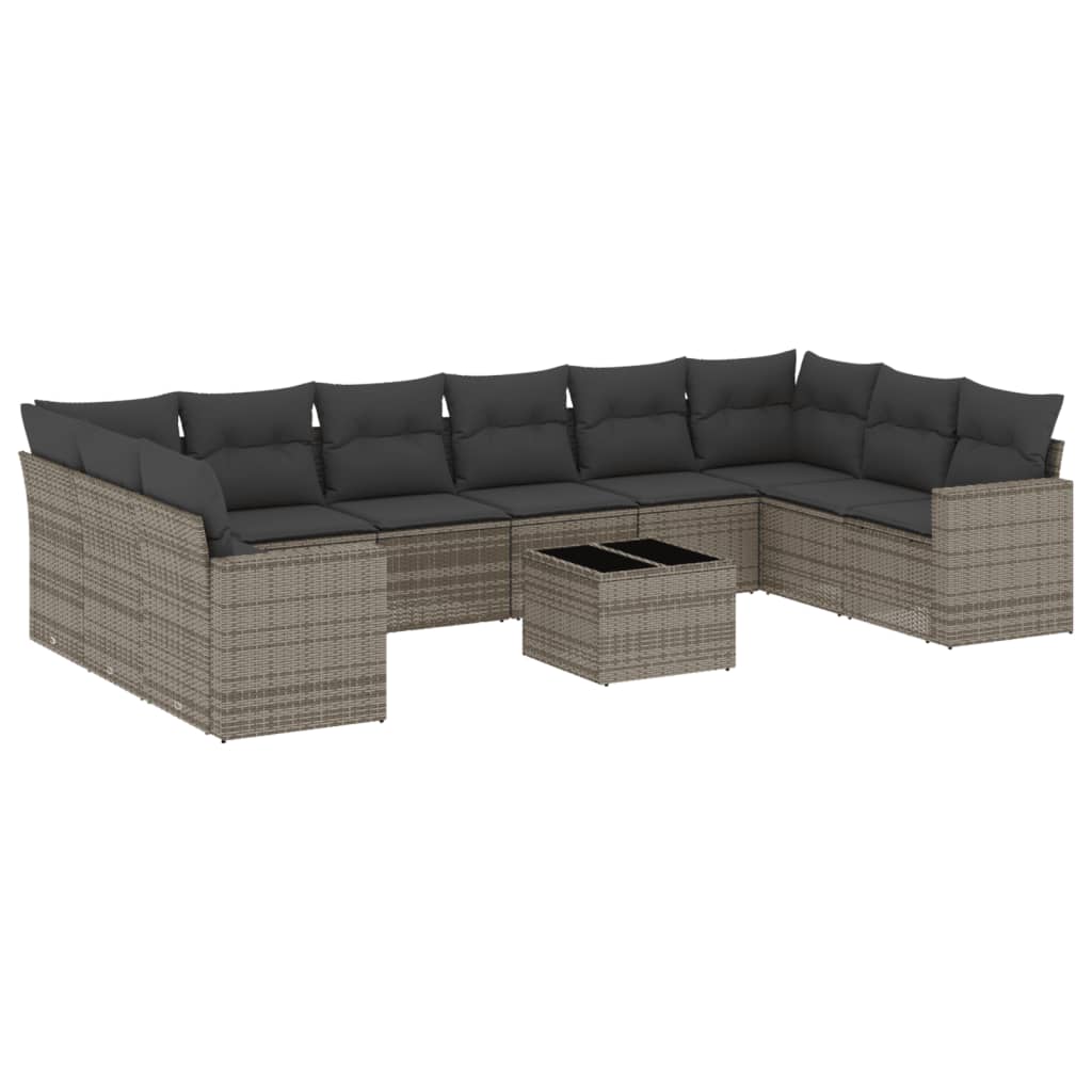 Set Divani da Giardino 11 pz con Cuscini in Polyrattan Grigio 3219470
