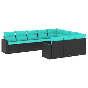 Set Divani da Giardino 10 pz con Cuscini Nero in Polyrattan